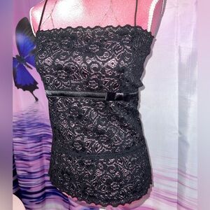 vintage pink & black lace cami top